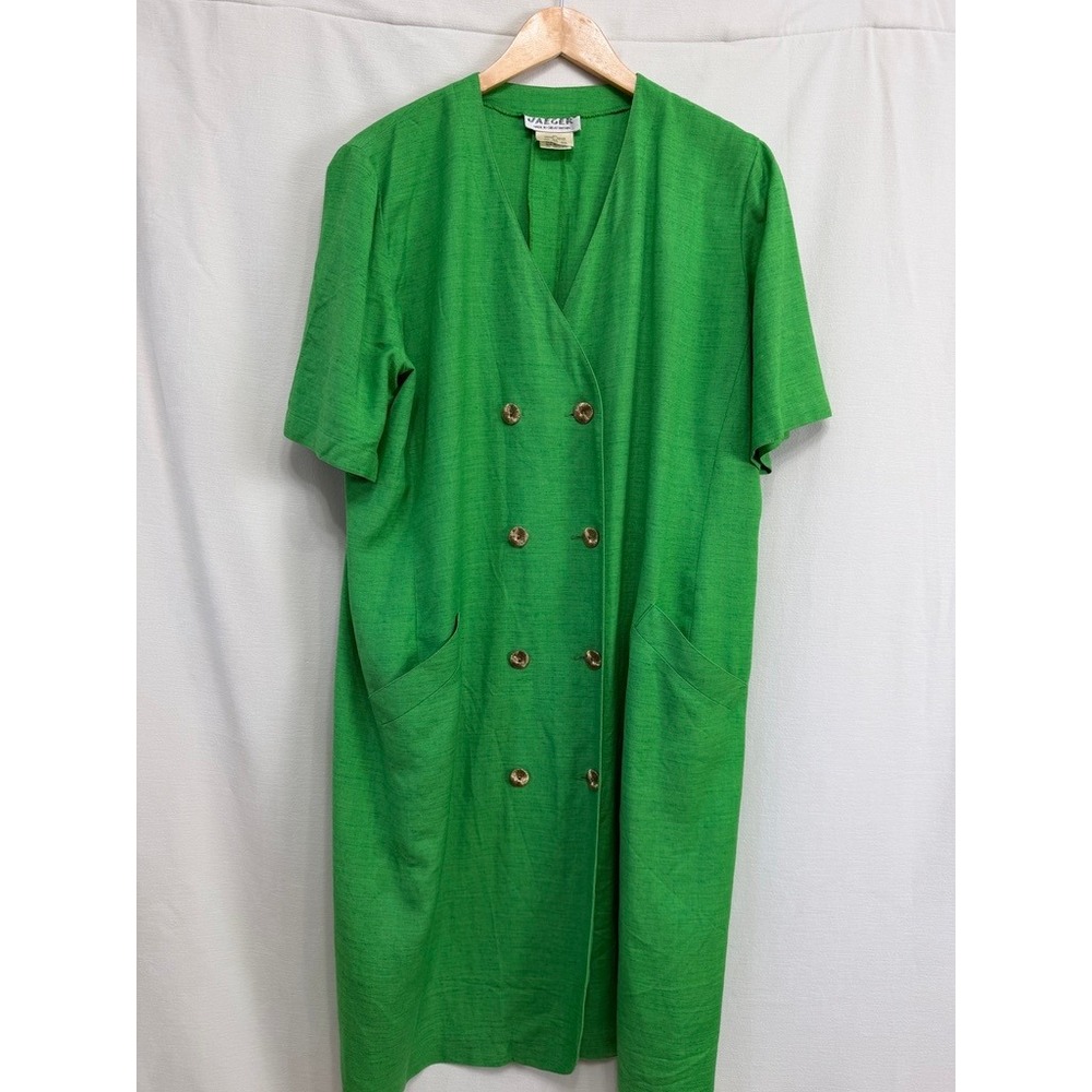 Jaeger Double Breasted Silk Blend Shift Dress Women 14 Green | Vintage 90s EUC